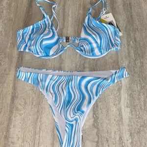 Blue Watercolor Underwire Bikini Set